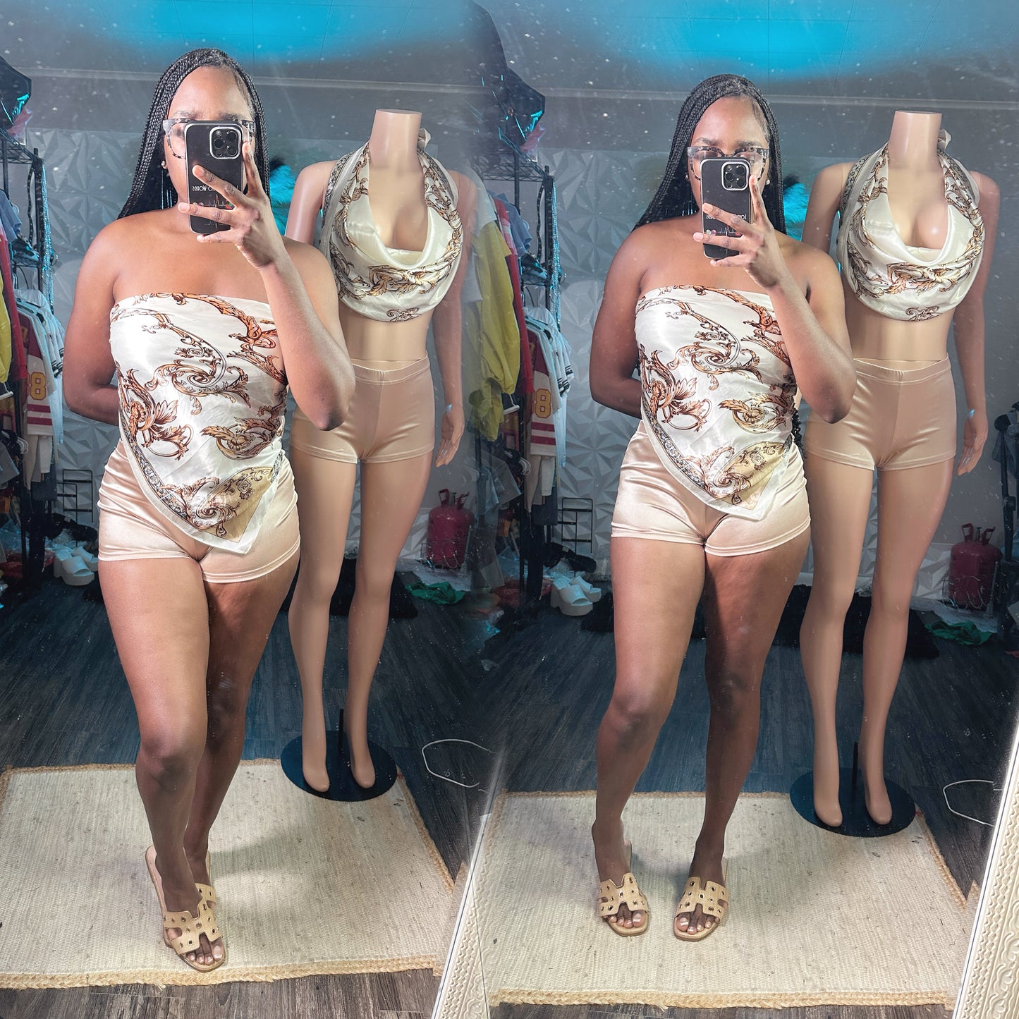 Satin nude shorts